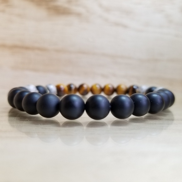 Tiger Eye & Black Onyx Beaded Gemstone Bracelet - Picture 4 of 6